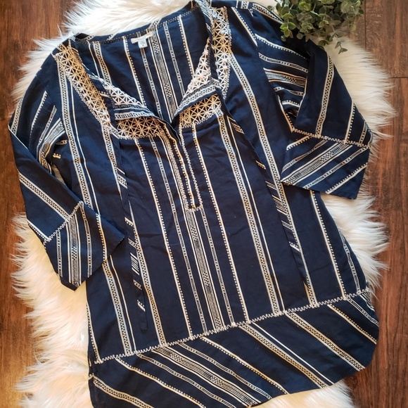 Ecote Tops - •Ecote• Embroidered Striped Tunic